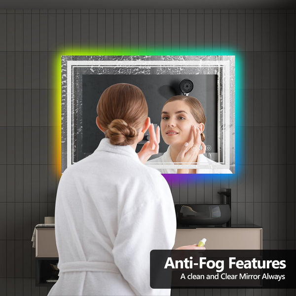 English Elm 60X30 Frameless Led Smart Bathroom Mirror With Rgb Backlight, Anti-Fog & Dimmable Lighting Features T3757P347010