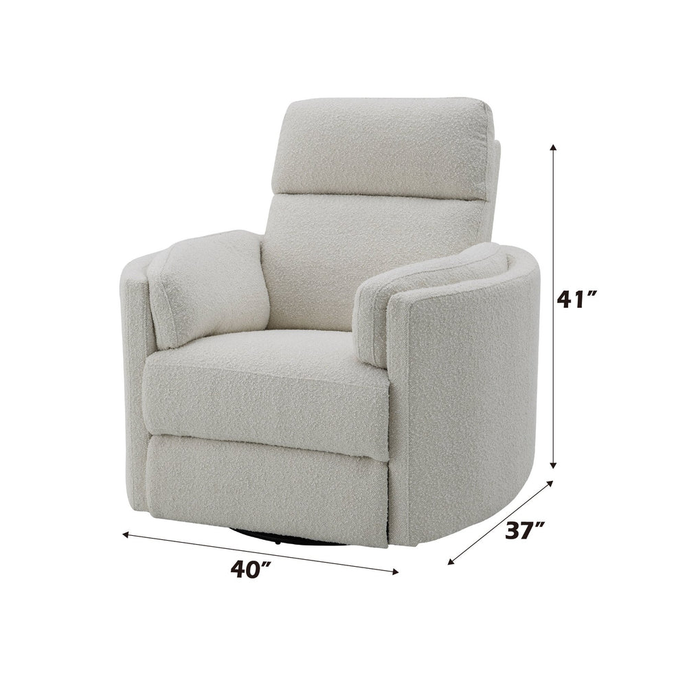 English Elm Sagen Beige Boucle Glider Recliner with Swivel and Pocket Coil Comfort, Compact 9" Wall Clearance B2726P241795