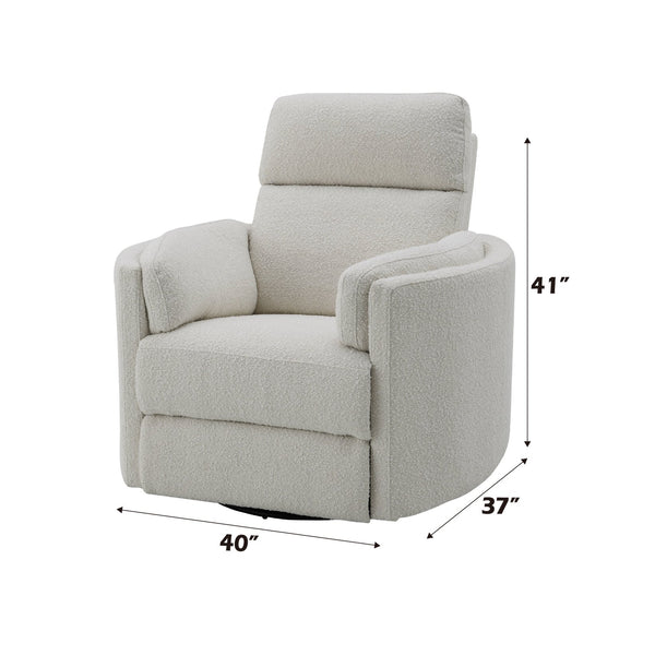 English Elm Sagen Beige Boucle Glider Recliner with Swivel and Pocket Coil Comfort, Compact 9" Wall Clearance B2726P241795