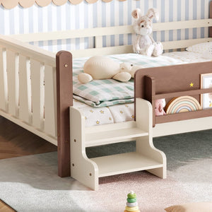 English Elm Queen Bunk Bed with Trundle Solid Pine Kids Car Themed Frame Built-in Bookshelf Beige+Natural W1580S00536