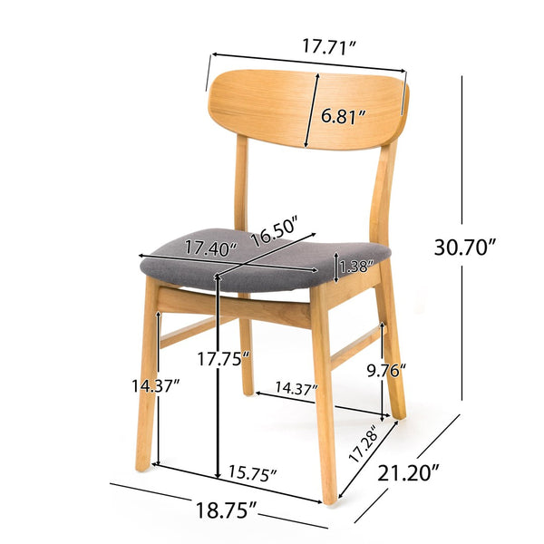 English Elm [video] Set of 2 Minimalist Dining Chairs with Cushioned Seats and Oak Rubberwood Legs N759P371095E
