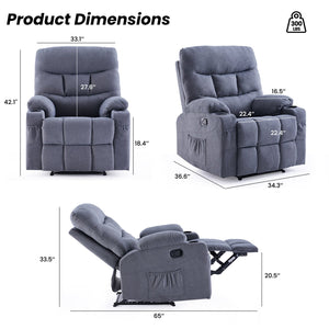 English Elm Oversized Recliner chair with ergonomic support, swivel rocker, quick 5-min assembly for adults comfort Light Gray T3623P408743