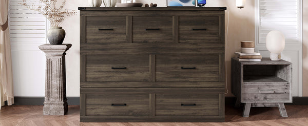 English Elm Murphy Full-Size Cabinet Bed with Built-In Charging Station, Storage Drawer & 700lb Capacity Comfort Gray 52.5 L x 26 W x 5.5 H N733S293995G