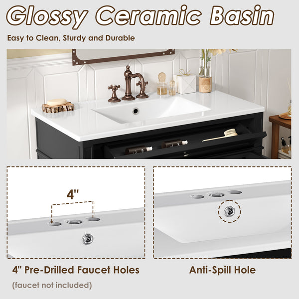 English Elm 36'' Modern Bathroom Vanity With Ceramic Sink, Elegant Storage Cabinet & 2 Drawers For Essentials N710P230246B