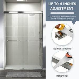 English Elm 44" Semi-frameless Double Sliding Shower Door Brushed Gold Tempered Glass Walk-in W1920P385301