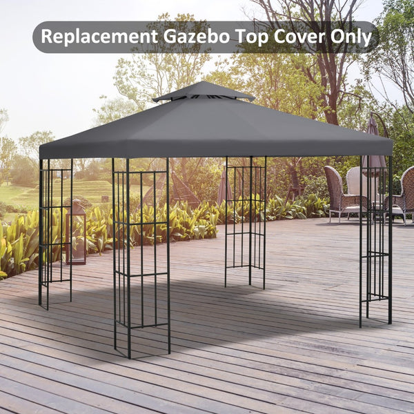 English Elm Outsunny 9.8' X 9.8' Dark Gray Gazebo Replacement Canopy - Uv-Resistant, Two-Tier Design For Comfort W2225P200640-GIGA