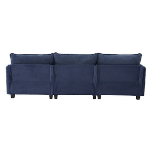 English Elm United We Win Modular Corduroy Sectional with Ottoman Low Profile Living Room Couch Navy W1568S00261