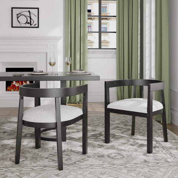 English Elm Christopher Knight Home® - DINING Club Chair Set 2pcs - Beige Fabric Upholstery, Black Rubberwood Frame, Mid-Century Modern Comfort N771P195505H