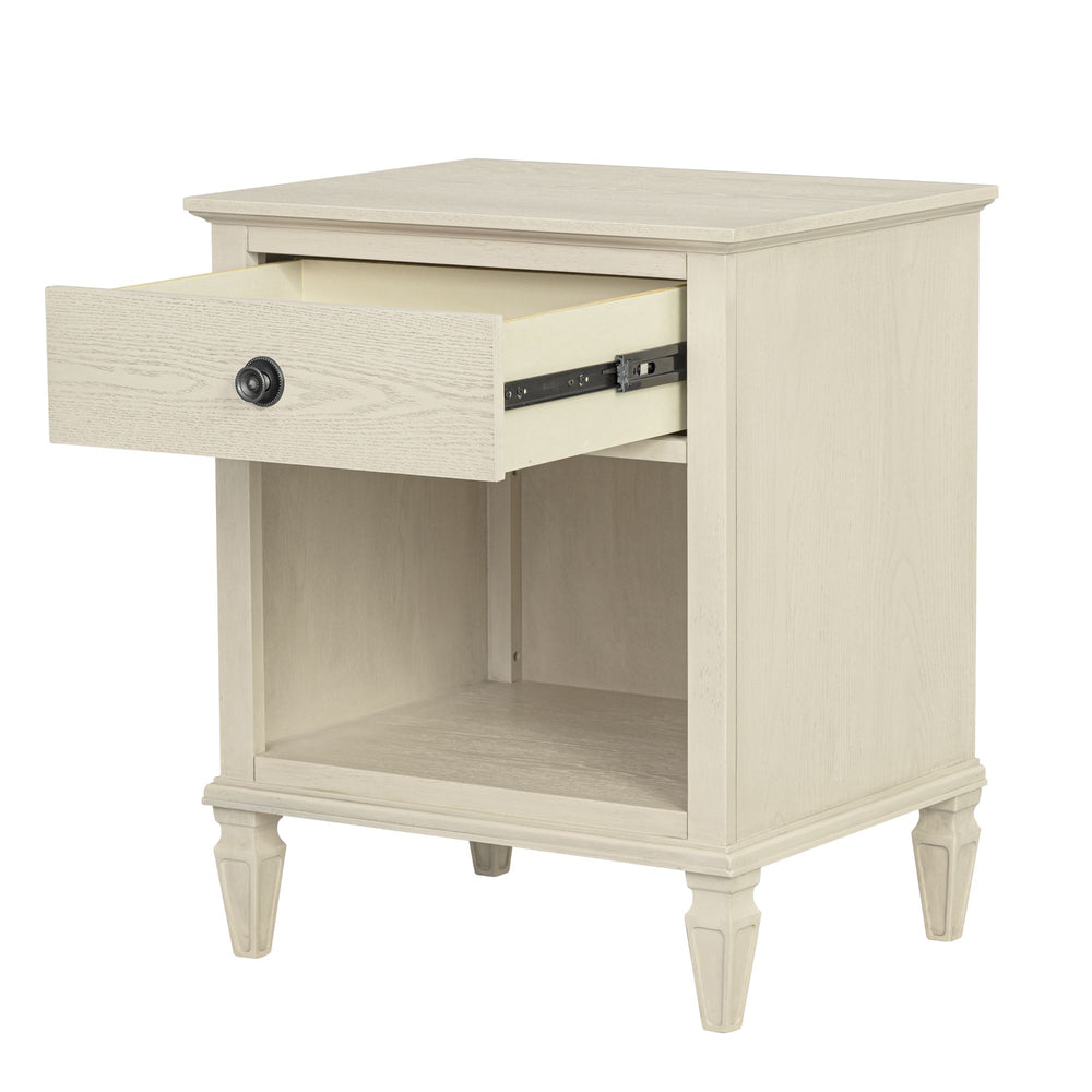 JLA Home Madison Park Signature - one-drawer wood nightstand with shelf — timeless tapered-leg bedside table, hand-finished grain, smooth drawer storage Antique Cream MPS136-0313
