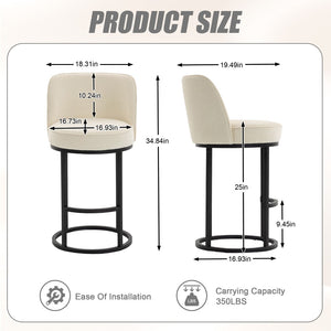 English Elm Counter Height Barstools Set of 2 Linen Upholstered Barrel Seat with Iron Legs Beige W395P410430