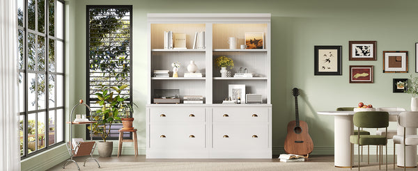 English Elm 83.4"Tall Modern Bookshelf Suite With Led Lighting, Drawers & Open Shelves For Stylish Storage Solutions N751S059420K