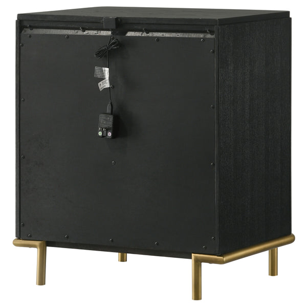 English Elm Anser Black 3-Drawer Nightstand with Wire-Brushed Finish, Gold Legs & Ball Knobs — Elegant Storage Solution B062P299882