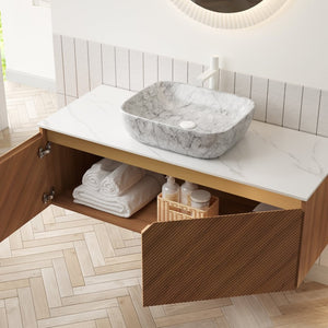 English Elm Ruben 48" Floating Bathroom Vanity & Sink - Modern Brown Oak Plywood Cabinet With Marble Vessel Basin W2615S00327-GIGA