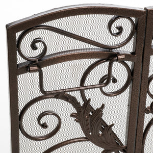 English Elm Waterbury Wrought Iron Fireplace Screen with Ornate Scrollwork and Camelback Silhouette 55341.00GLD