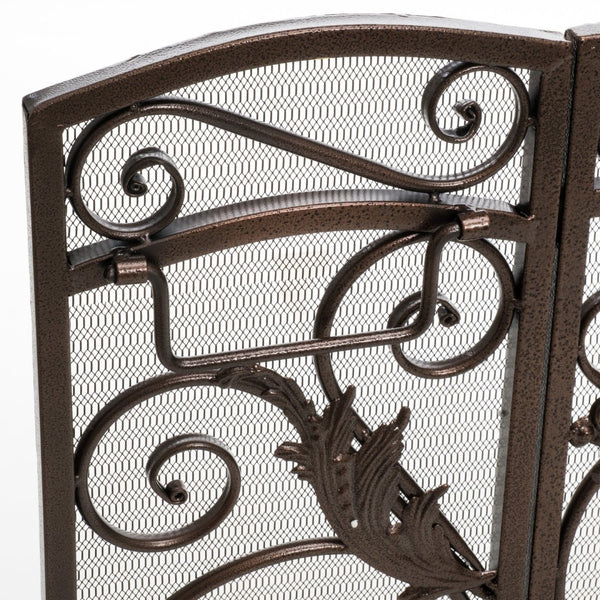 English Elm Waterbury Wrought Iron Fireplace Screen with Ornate Scrollwork and Camelback Silhouette 55341.00GLD