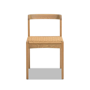 English Elm Jennifer Taylor Home - Capri Handcrafted Oak Dining Chair with Curved Back and Woven Natural Fiber Seat, Sculptural Elegance Brown B2719P395563