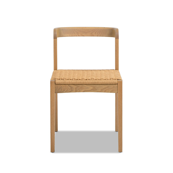 English Elm Jennifer Taylor Home - Capri Handcrafted Oak Dining Chair with Curved Back and Woven Natural Fiber Seat, Sculptural Elegance Brown B2719P395563