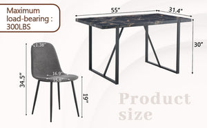 English Elm Table Modern Black Marble Dining Set With 6 Dark Gray Chairs - Stylish, Durable, Perfect For Any Space W1151S03839-GIGA