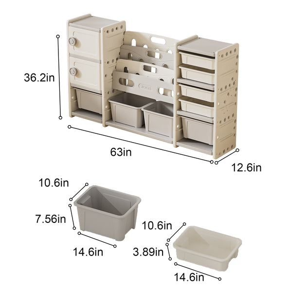 English Elm Kids Toy Storage Organizer - 8 Spacious Cabinets With Removable Bins, 4-tier Bookshelf For Playroom Grey+Ivory Polyethylene W509p227267-giga