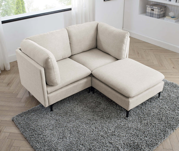 English Elm Linen Upholstered Modular Sectional with Black Metal Legs for Contemporary Living Almond B2748S00093
