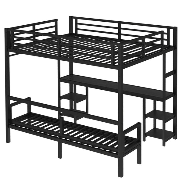 English Elm Queen Metal Bunk Bed With Desk & Usb, Versatile Loft Design Folds To Sofa, Led Lighting, Black W1580S00086-GIGA