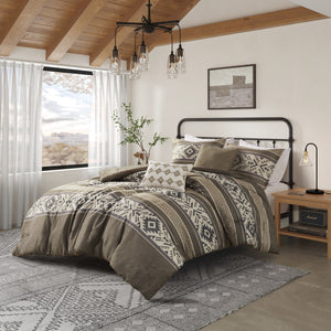 Madison Park Mariposa Southwest 5 Piece Stripe Herringbone Comforter Set with Throw Pillows MP10-8464 Brown