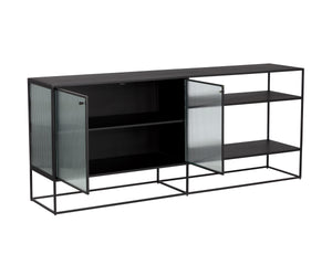 Sunpan Parsons Sideboard: Timeless Mid-Century Modern Design with Fluted Glass Doors and Matte Black Frame Large - 71W x 15D x 30H