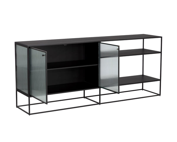 Sunpan Parsons Sideboard: Timeless Mid-Century Modern Design with Fluted Glass Doors and Matte Black Frame Large - 71W x 15D x 30H