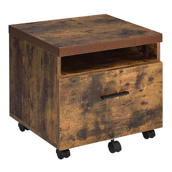 English Elm Weathered Oak and Black Rustic 1-Drawer File Cabinet with Open Shelf, Mobile Metal Frame, Stylish Storage B062P189144
