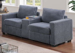 English Elm Modern Corduroy Sofa and Loveseat Set with Cup Holders Charging Station Living Room Dark Gray B011S02204