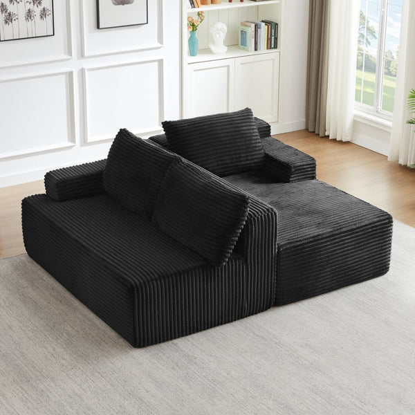 English Elm L-shaped Corduroy Modular Sectional Deep Seat Cloud Sofa for Living Room or Apartment W2339P424637