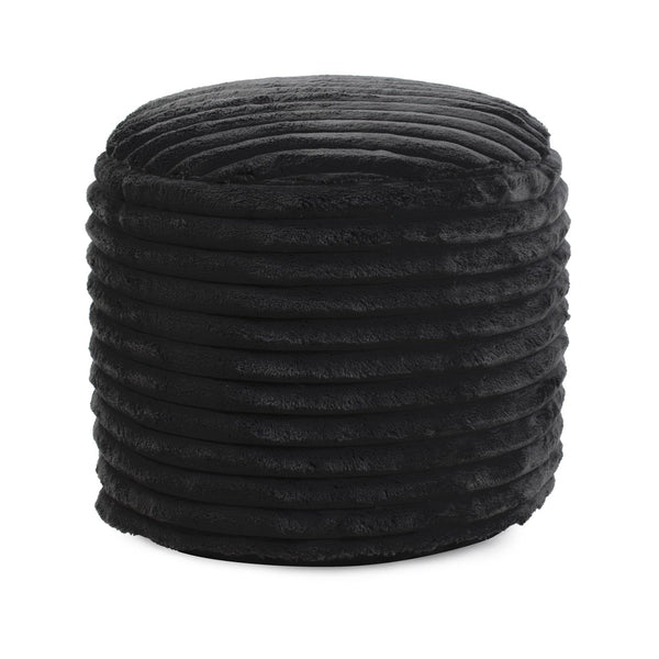 Howard Elliott Pouf Luxurious Faux Fur Accent Piece With Ribbed Design – Comfort And Style For Any Space Black 100% Polyester 872-1343-howard-elliott