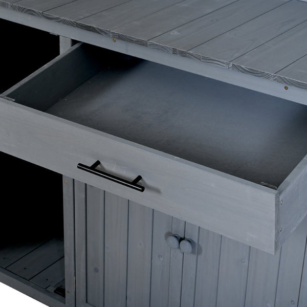 English Elm (with Hutch) Topamx Solid Fir Potting Bench Patio Workstation Spice Rack Drawer Gray N717P404330E