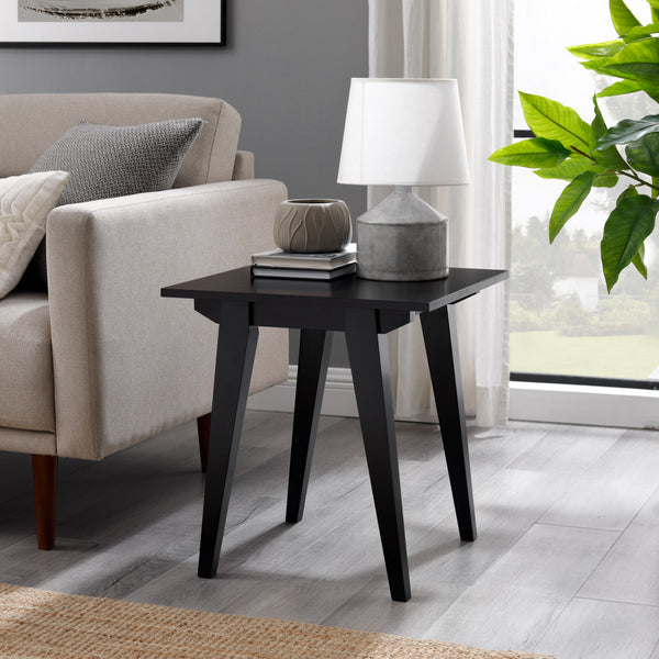 English Elm Walker Edison - Japandi Minimal Solid Wood Side Table with Tapered Legs — Sleek Veneer Nightstand for Small Spaces Black 24.83 L x 22.94 W x 4.57 H B185P168910