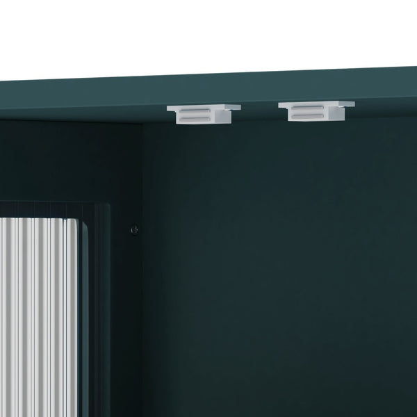 English Elm Bathroom Wall Cabinet Fluted Glass Doors Open Shelf Towel Bar Dark Green Mdf W757P400531