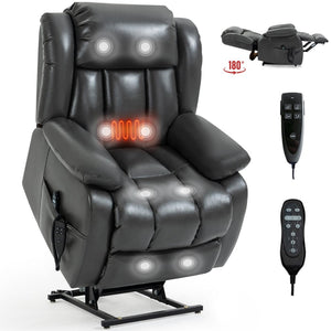 English Elm Dual Motor Power Lift Recliner with Massage Heat and 180 Degree Brown Lounge Chair W1803S00065