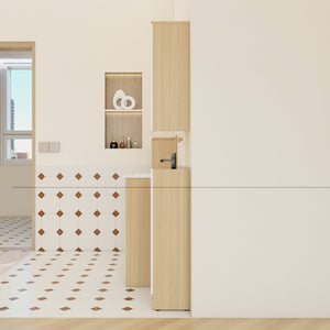 English Elm 4-piece Light Oak Bathroom Set with Ceramic Sink and Dual-tone Storage Cabinets W3450S00112