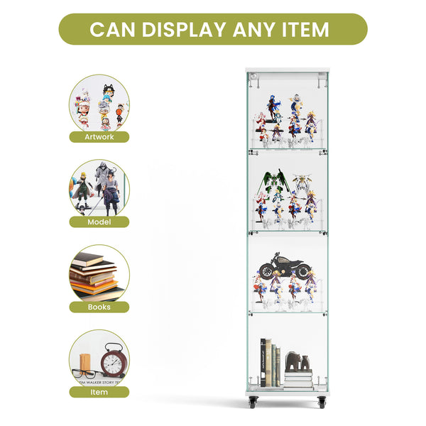 English Elm 4 Tier Glass Display Cabinet - Lockable, Mobile Showcase With 3 Acrylic Shelves For Home Or Office Decor W1668P241903