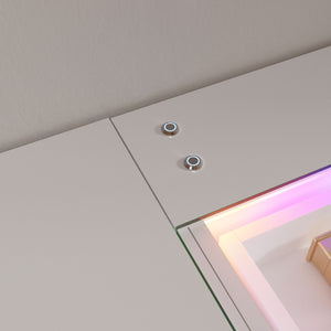 English Elm 51.2" Vanity Desk Modern Glass Top with RGB Strip, 11 Drawers, Smart Touch, 6-Mode LED Ambiance W3660S00002
