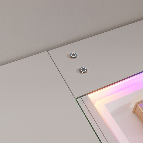 English Elm 51.2" Vanity Desk Modern Glass Top with RGB Strip, 11 Drawers, Smart Touch, 6-Mode LED Ambiance W3660S00002