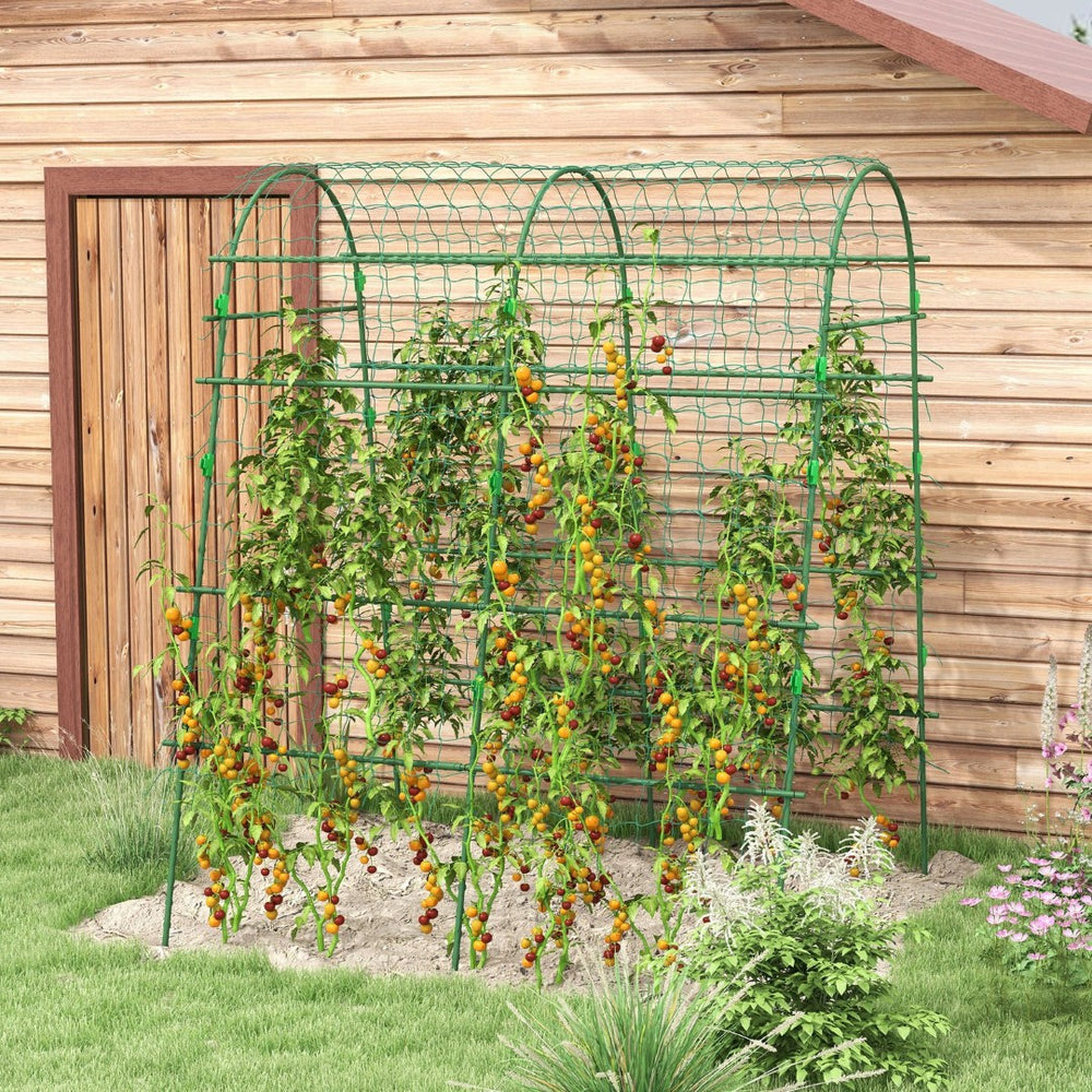 English Elm Outsunny A-frame Garden Arch Trellis Coated Steel Net Supports Climbing Vegetables W2225P174480