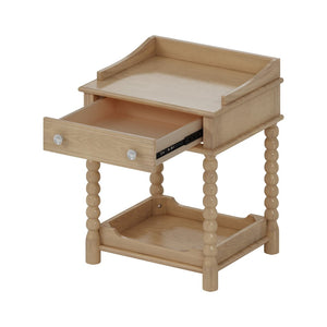 English Elm Retro Bedside Nightstand with Turned Rubberwood Legs Open Shelf and Drawer Storage Natural N733P206240M