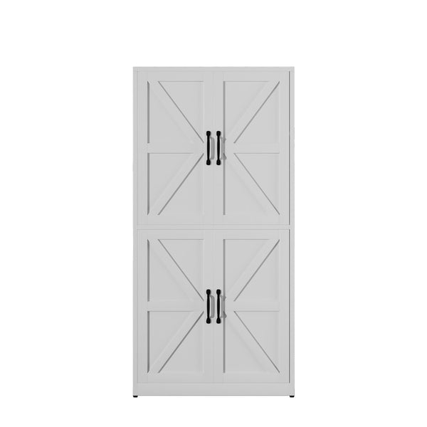 English Elm White Powder-coated Steel Pantry Cabinet with Adjustable Shelves for Kitchen or Bath T2398P413027