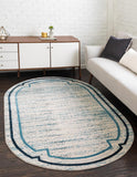 Unique Loom Oasis Fountain Machine Made Border Rug Blue, Ivory/Navy Blue/Gray 5' 0" x 8' 0"