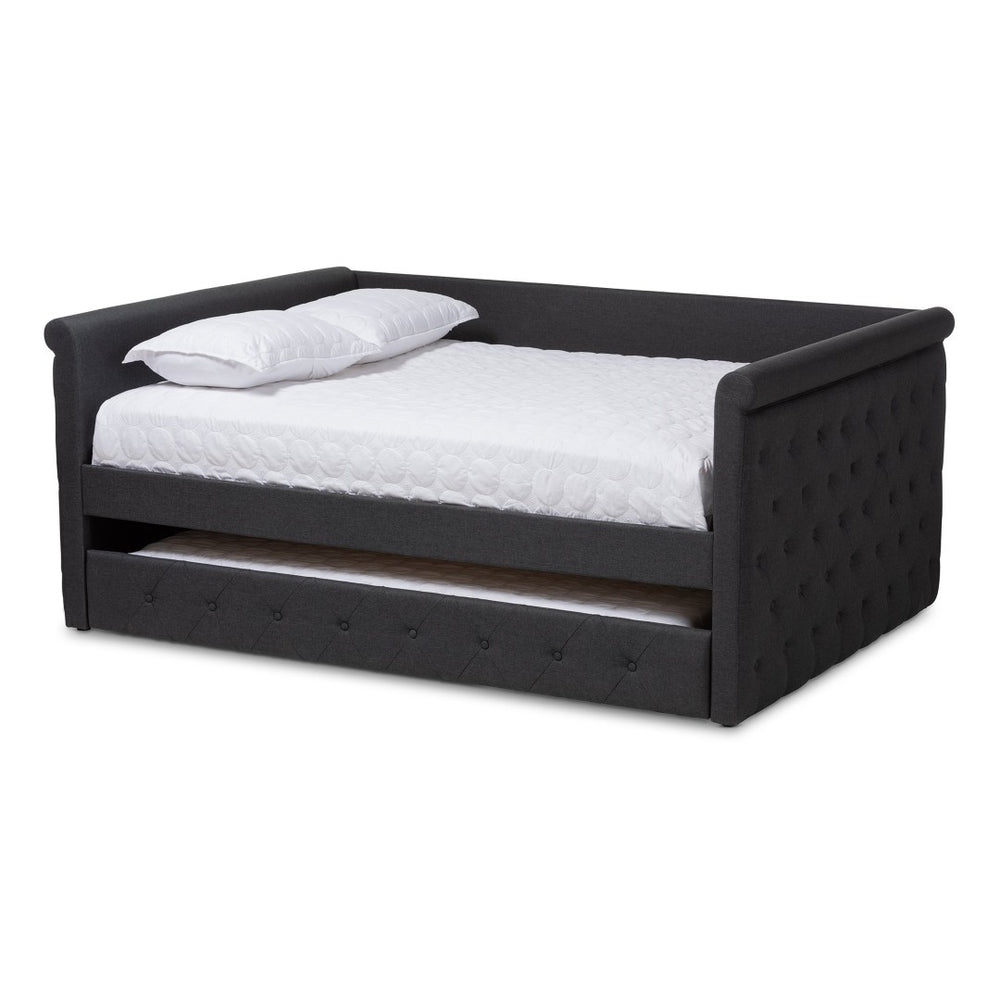 Baxton Studio Baxton Studio Alena Full Size Daybed with Trundle - Modern Dark Grey Upholstered Elegance for Any Space CF8825-Dark Grey-Daybed-F/T