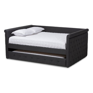 Baxton Studio Baxton Studio Alena Full Size Daybed with Trundle - Modern Dark Grey Upholstered Elegance for Any Space CF8825-Dark Grey-Daybed-F/T