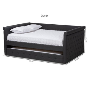 Baxton Studio Baxton Studio Alena Full Size Daybed with Trundle - Modern Dark Grey Upholstered Elegance for Any Space CF8825-Dark Grey-Daybed-F/T