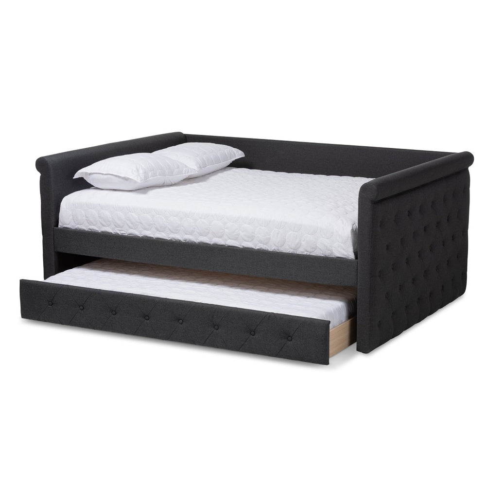Baxton Studio Baxton Studio Alena Full Size Daybed with Trundle - Modern Dark Grey Upholstered Elegance for Any Space CF8825-Dark Grey-Daybed-F/T
