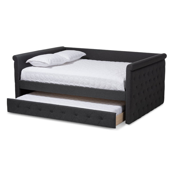 Baxton Studio Baxton Studio Alena Full Size Daybed with Trundle - Modern Dark Grey Upholstered Elegance for Any Space CF8825-Dark Grey-Daybed-F/T