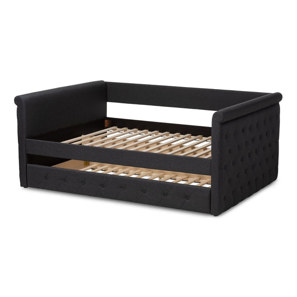 Baxton Studio Baxton Studio Alena Full Size Daybed with Trundle - Modern Dark Grey Upholstered Elegance for Any Space CF8825-Dark Grey-Daybed-F/T